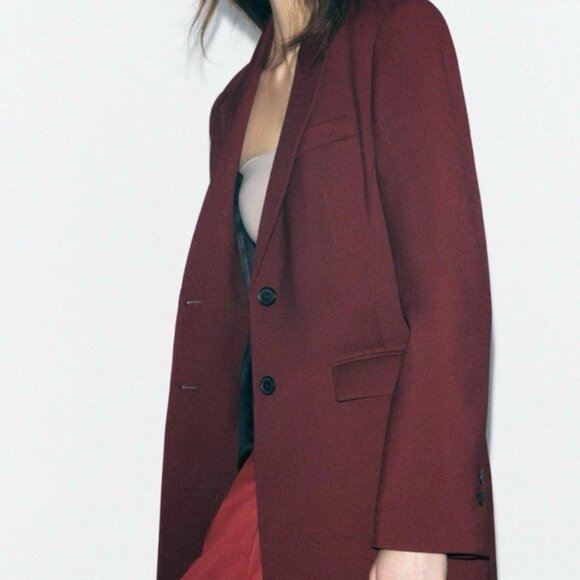 Zara Women's Burgundy Long Coat Size XS New With Tags - Picture 8 of 10